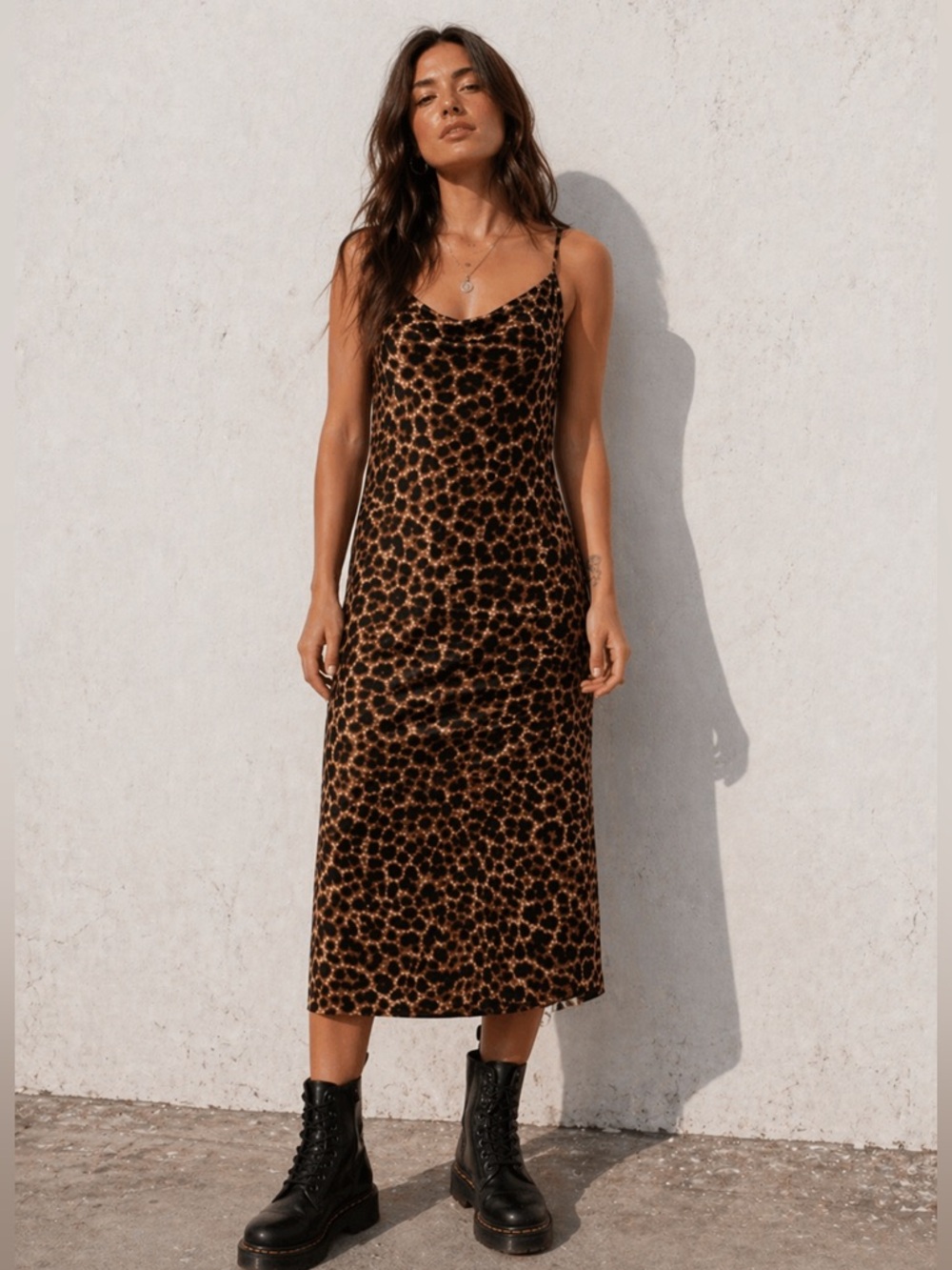 Rebecca Minkoff Leopard Print Slip Midi Dress Satin Y2K  style Grunge Size M NWT